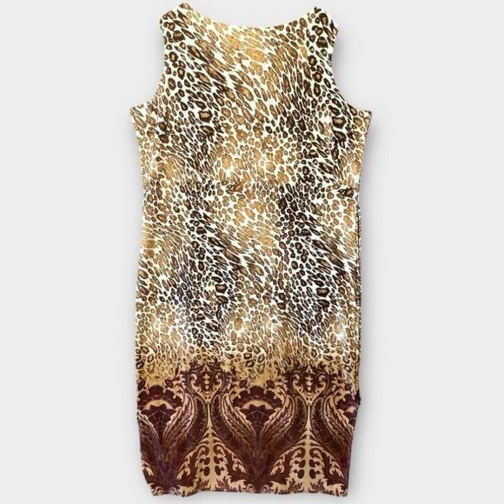 JMS Just My Size Leopard Print Damask Border Scoop Neck Sleeveless Shift Dress‎